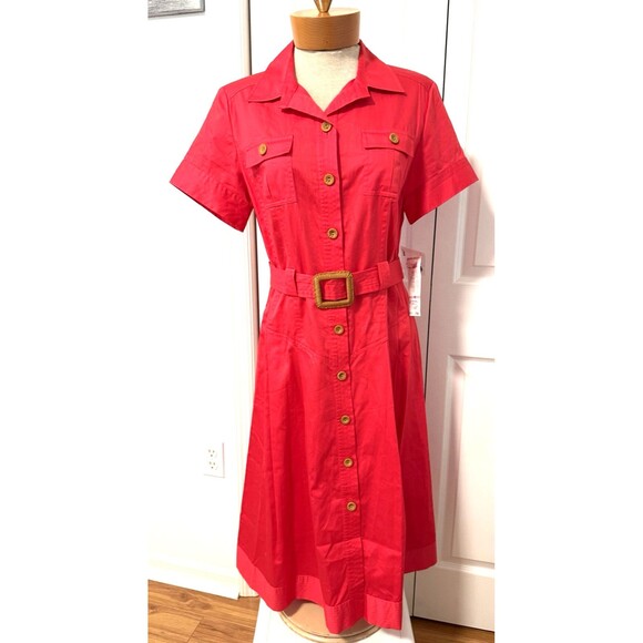 Jones New York Dresses & Skirts - NWT Jones New York Maxi Belted Button Down Dress Sz 10 Pinkish Coral Cotton